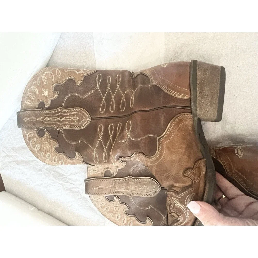Ariat Zealous Overlay Snip Toe Decrative Western Cowboy Boots Size 10 40.5 Tan